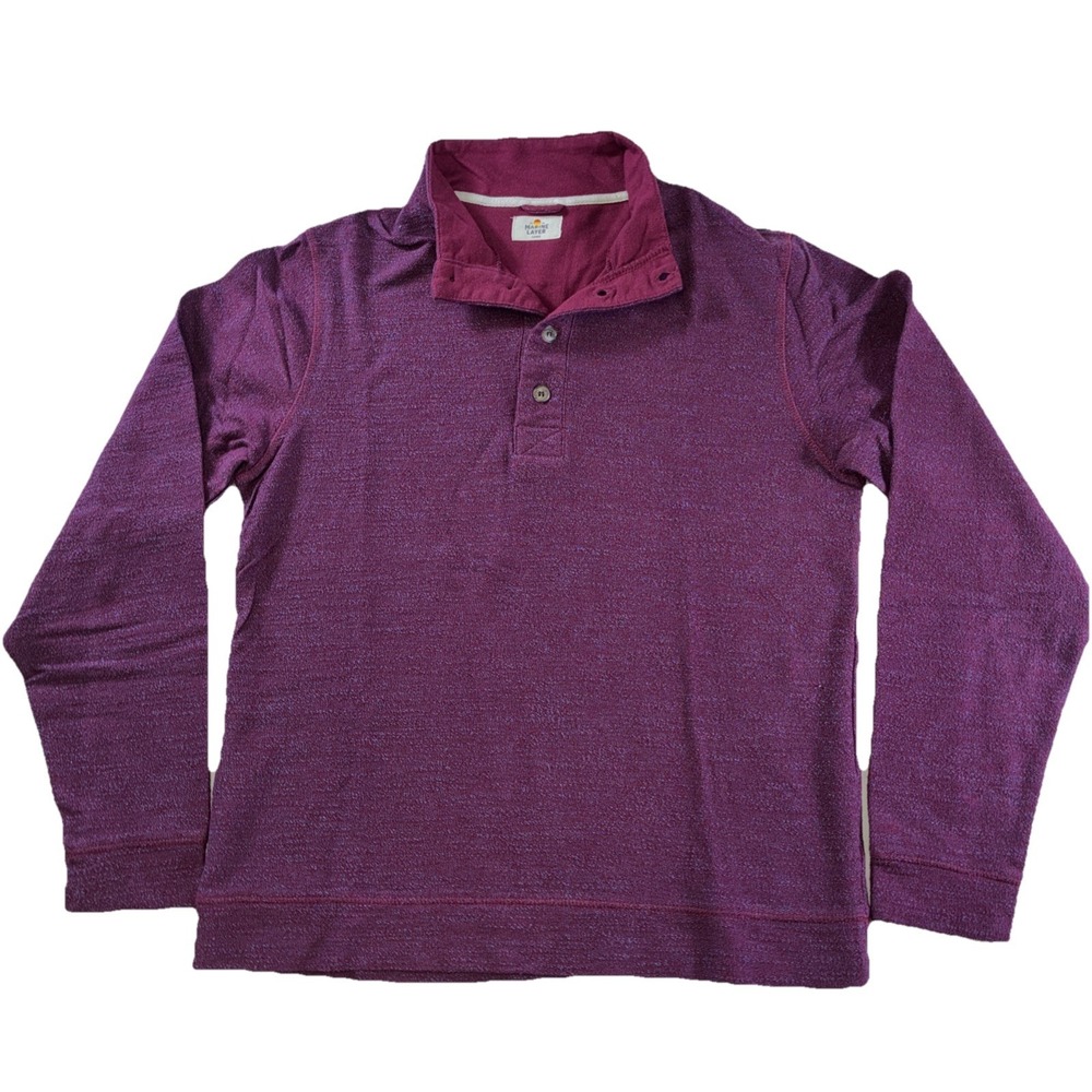 Marine Layer Mens Purple Space Dye Quarter‎ Button Pullover Sweater Large 12789